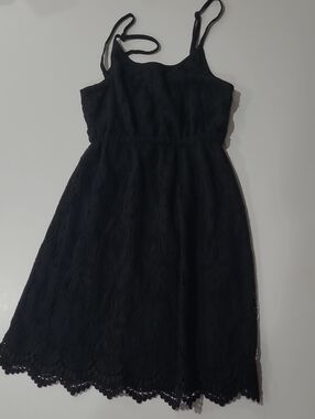 Divided Black Lace Sundress with Scalloped Hem